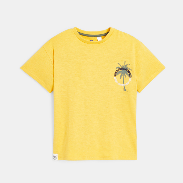 تيشيرت مزيّن برسمة شجرة النخيل، بأكمام قصيرة أصفر اللون للأولاد